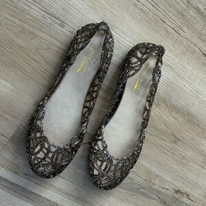 Glaze Metallic Silvery Lace Ballet Flats Jelly Cutout